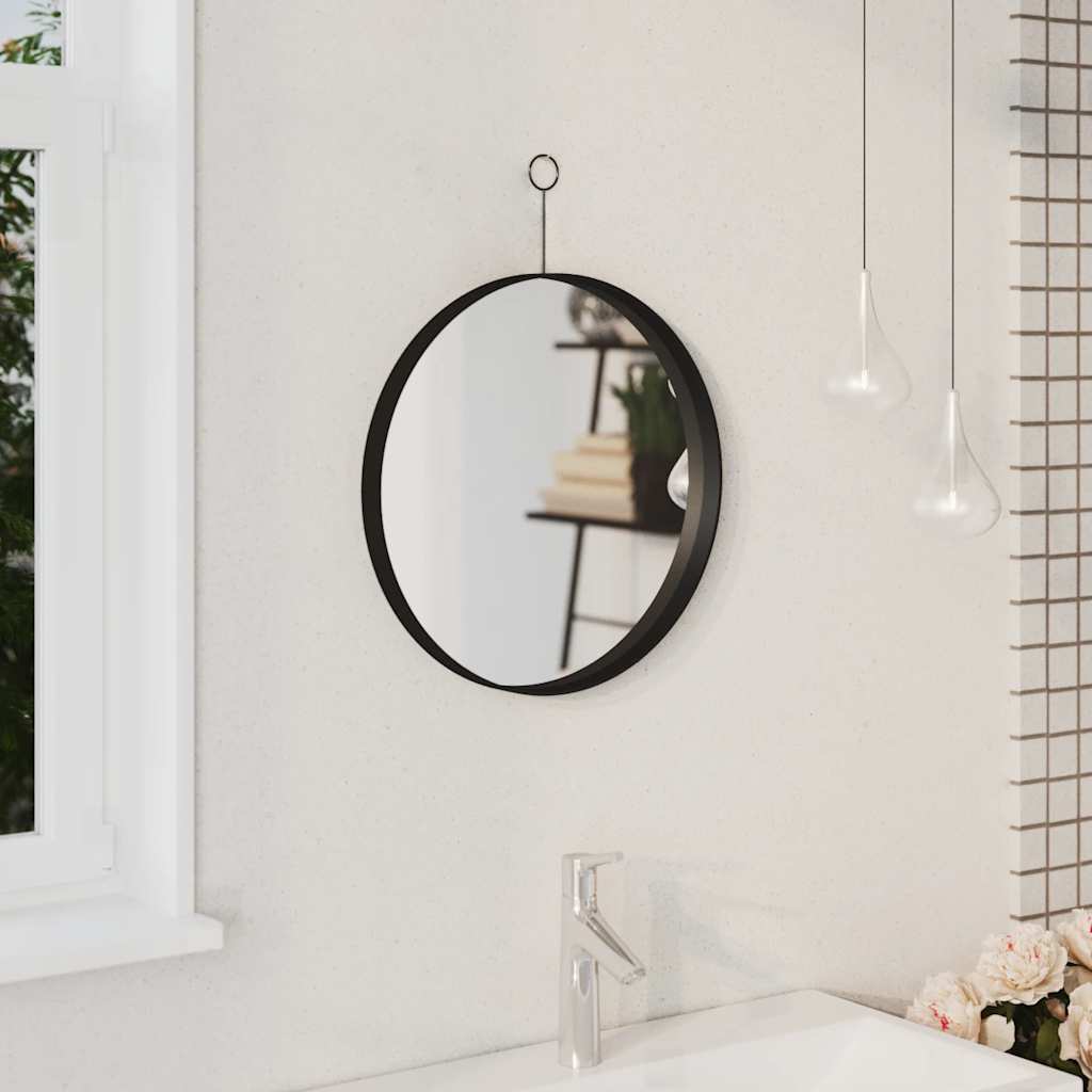 Hängespiegel mit Haken Schwarz 40 cm