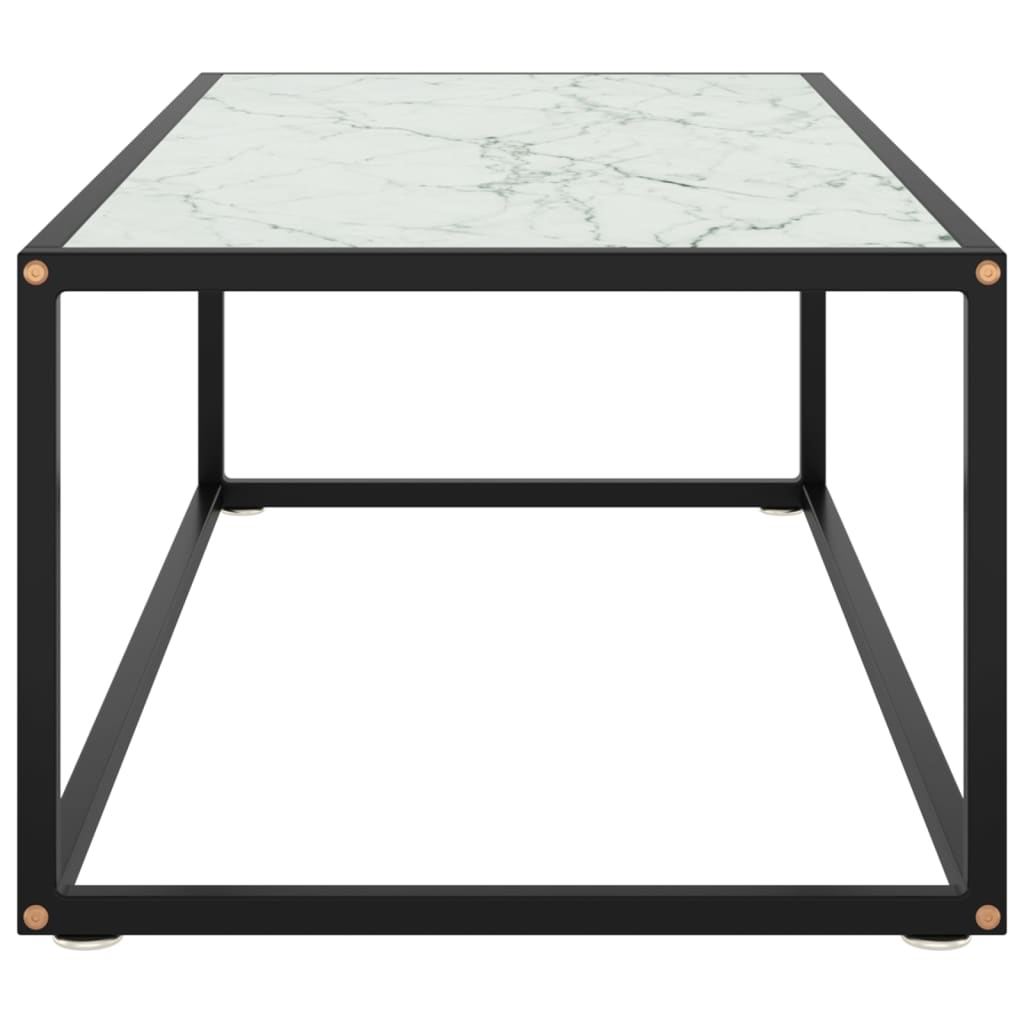 Couchtisch Schwarz mit Weißem Glas in Marmor-Optik 100x50x35 cm