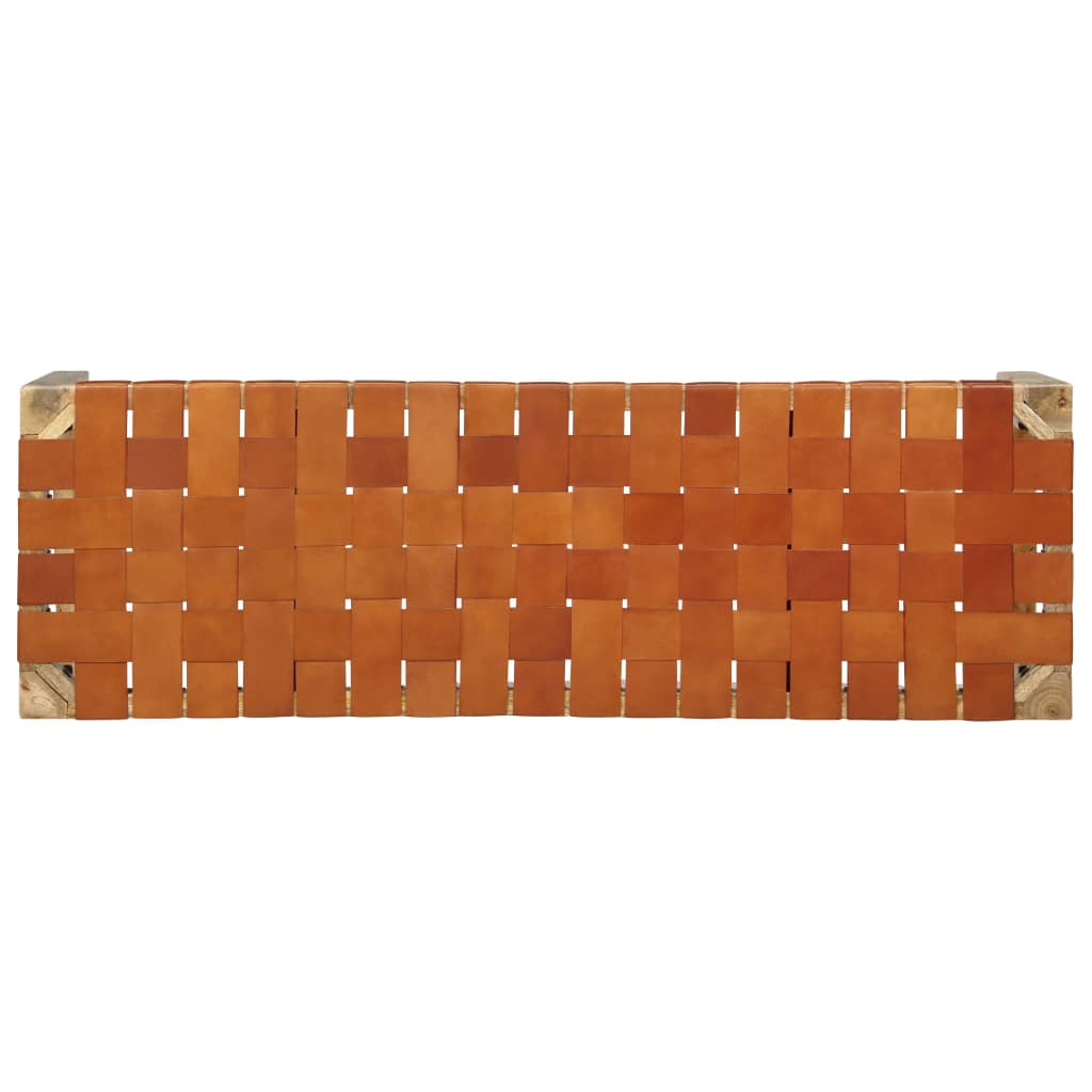 Bank 110 cm Braun Echtleder und Massivholz Mango