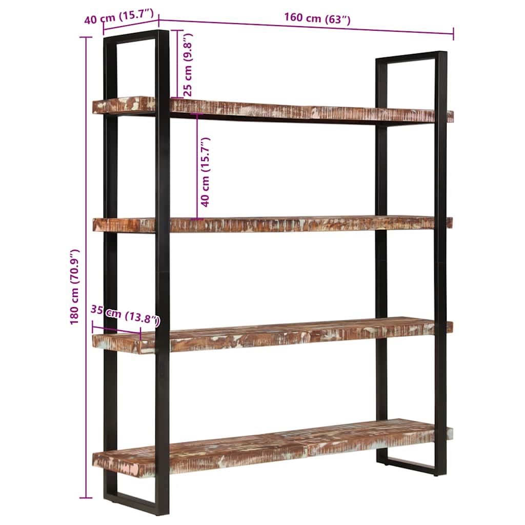 Bücherregal mit 4 Böden 160x40x180 cm Altholz Massiv