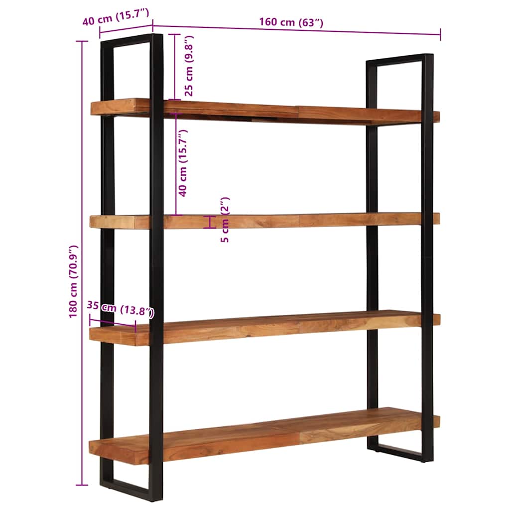 Bücherregal mit 4 Böden 160x40x180 cm Akazie Massivholz