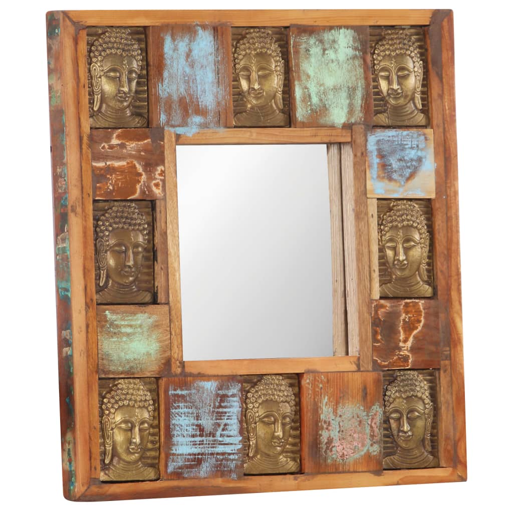 Spiegel mit Buddha-Verzierung 50x50 cm Recyceltes Massivholz