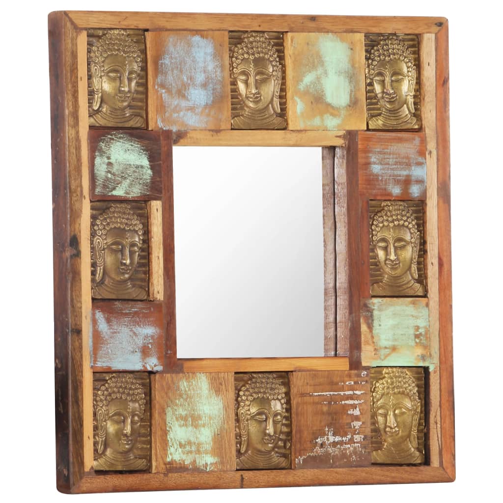 Spiegel mit Buddha-Verzierung 50x50 cm Recyceltes Massivholz