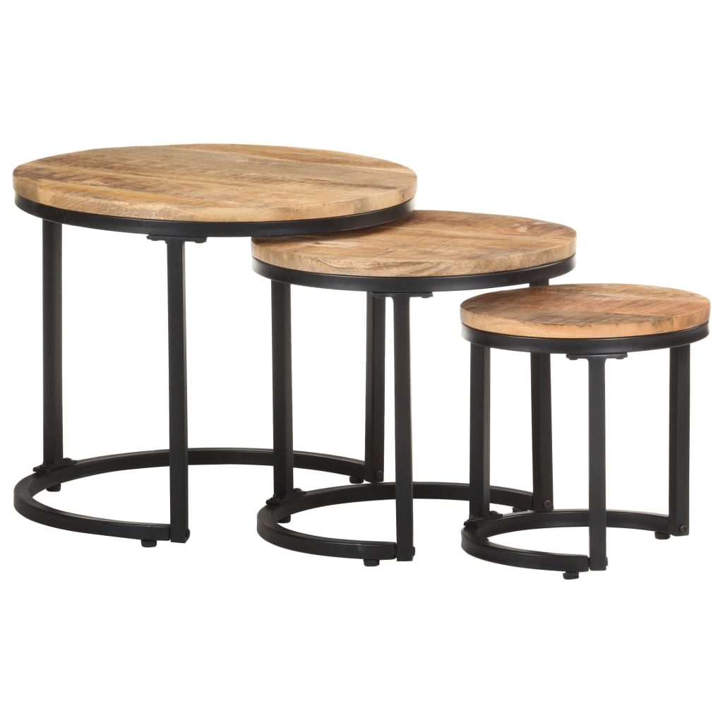 Beistelltische 3 Stk. Raues Mangoholz