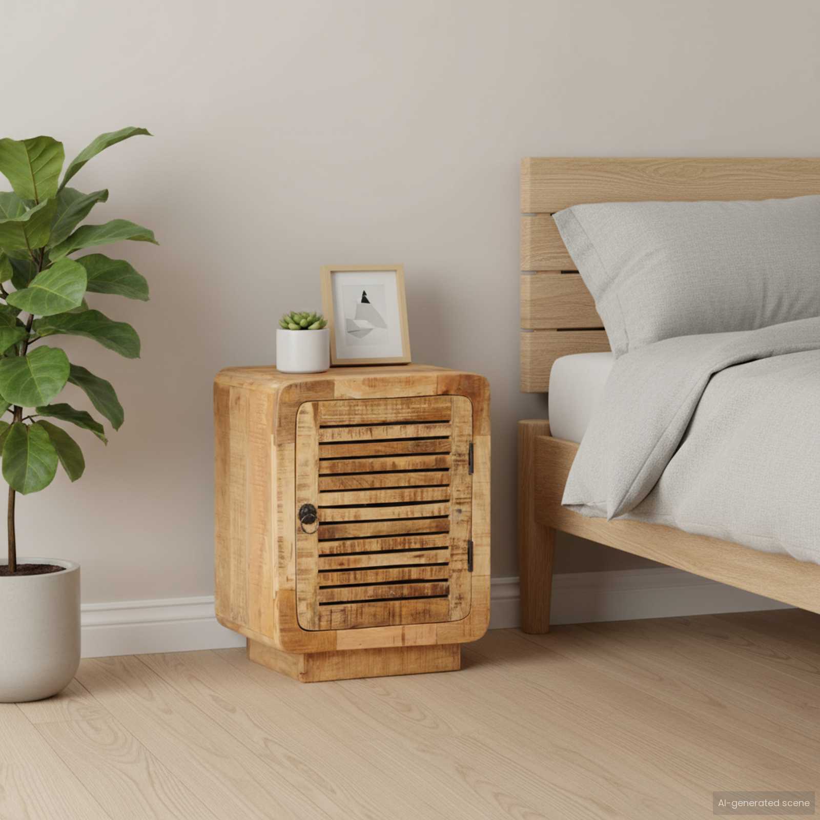 Nachttisch 40x30x50 cm Raues Mangoholz