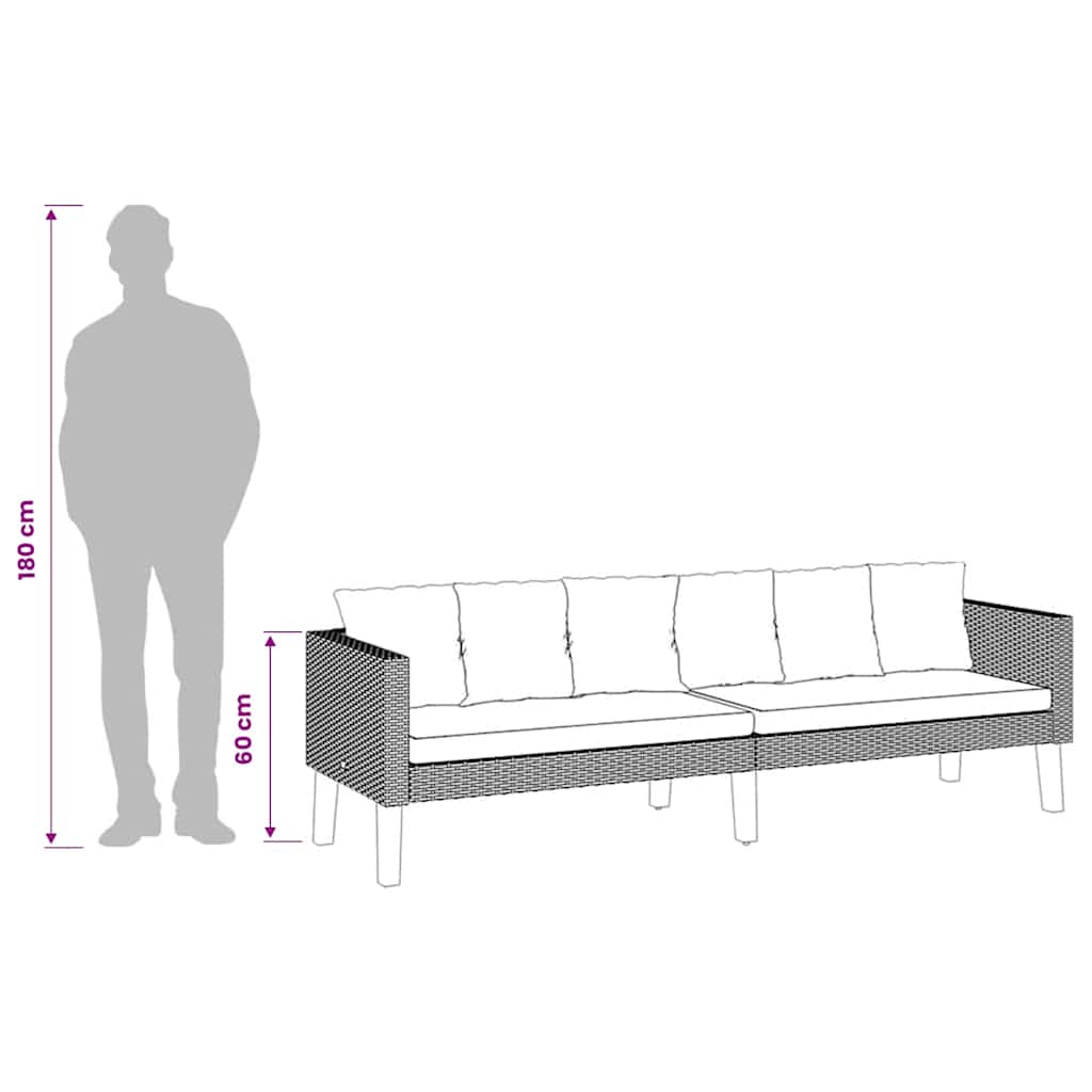 3-Sitzer-Gartensofa mit Auflagen Poly Rattan Beige