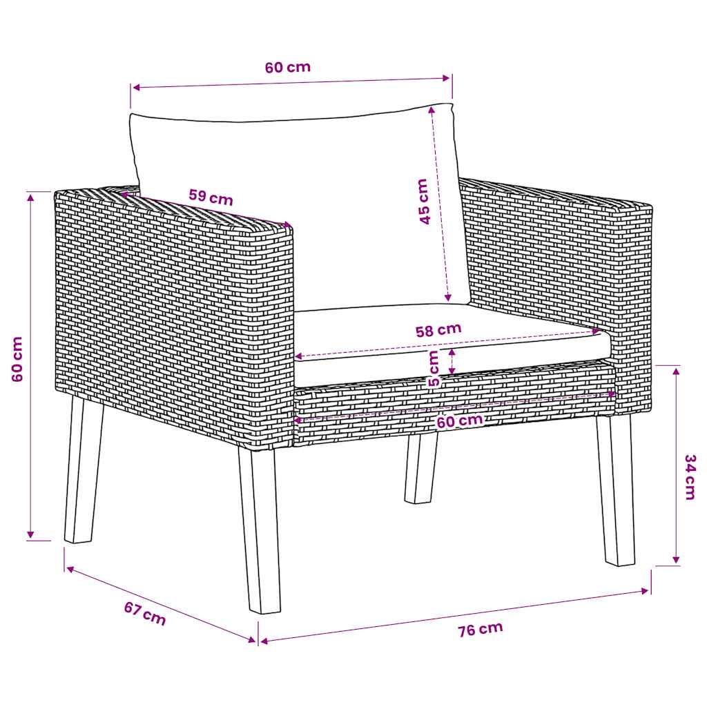1-Sitzer-Gartensofa mit Auflagen Poly Rattan Beige