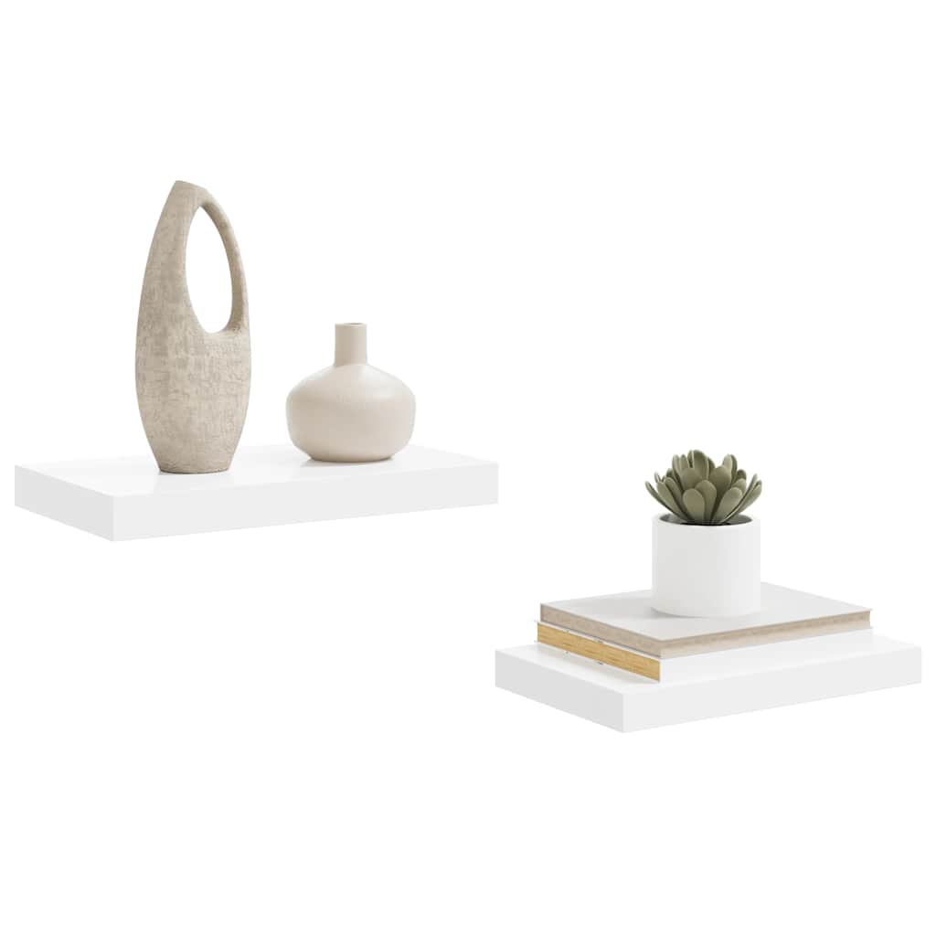 Schweberegale 2 Stk. Hochglanz-Weiß 40x23x3,8 cm MDF