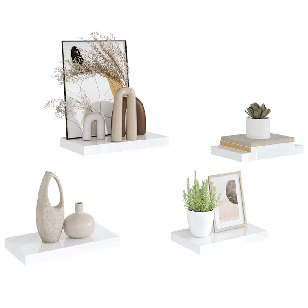Schweberegale 4 Stk. Hochglanz-Weiß 40x23x3,8 cm MDF