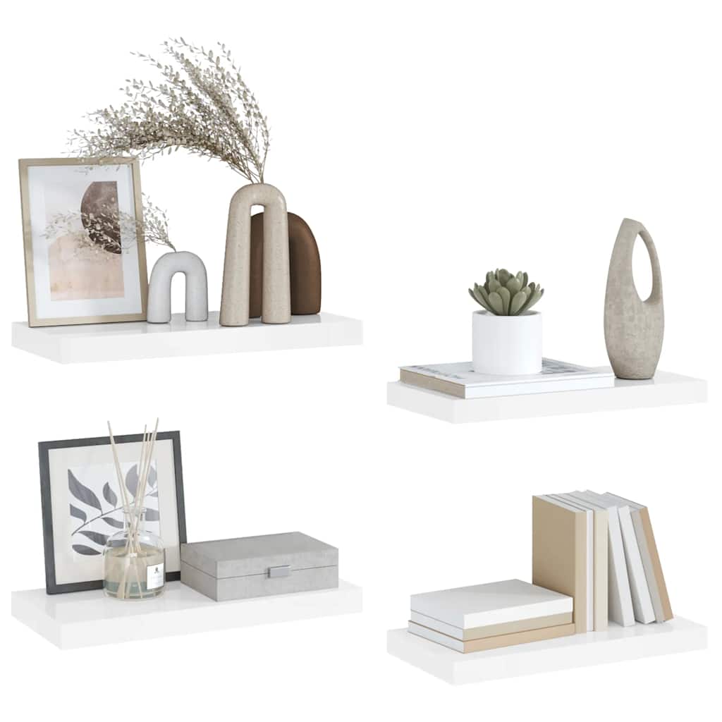 Schweberegale 4 Stk. Hochglanz-Weiß 50x23x3,8 cm MDF