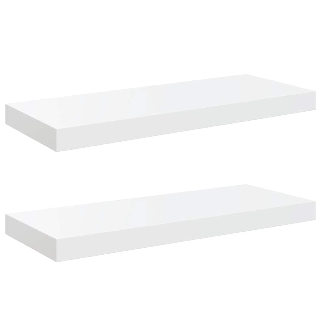 Schweberegale 2 Stk. Hochglanz-Weiß 60x23,5x3,8 cm MDF