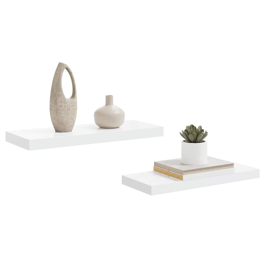 Schweberegale 2 Stk. Hochglanz-Weiß 60x23,5x3,8 cm MDF