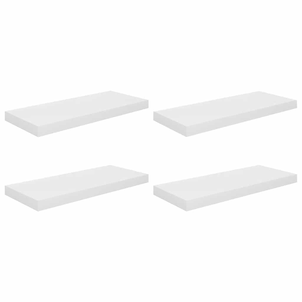 Schweberegale 4 Stk. Hochglanz-Weiß 60x23,5x3,8 cm MDF