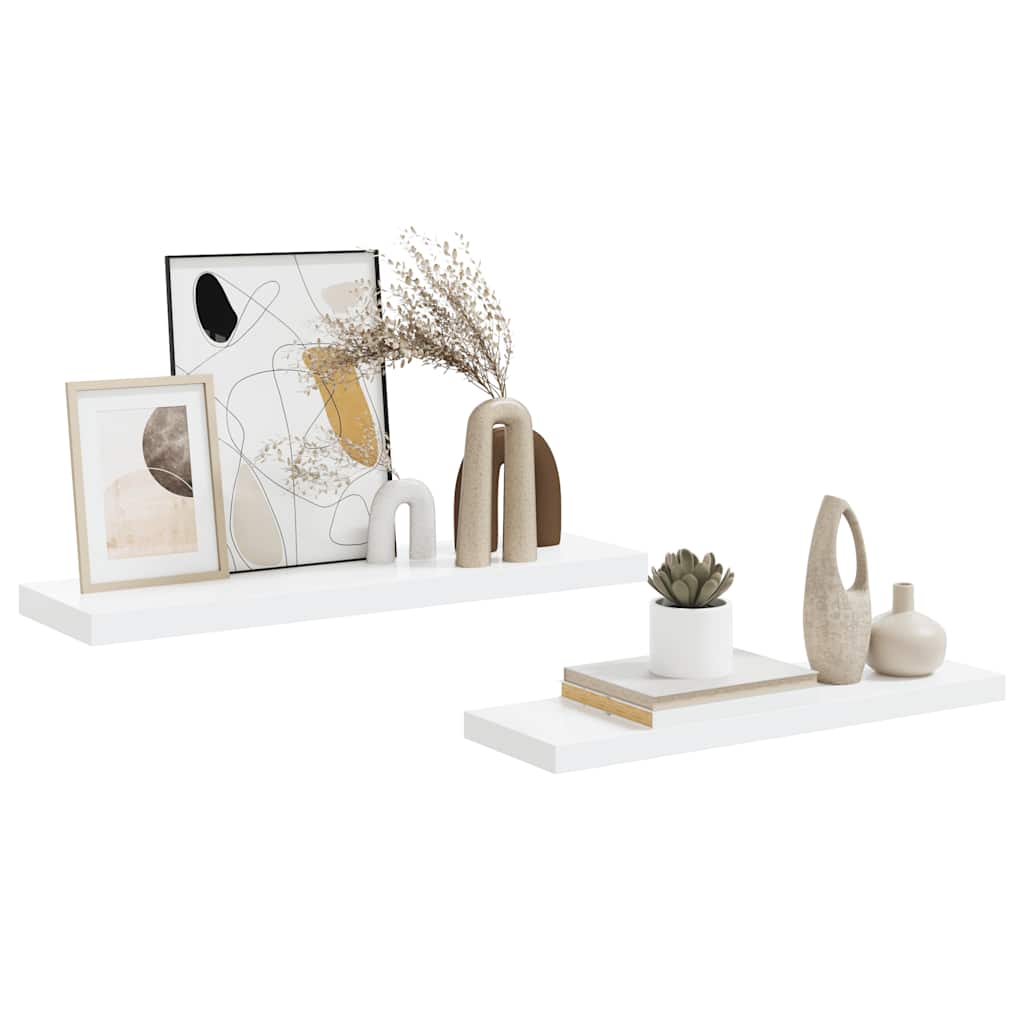 Schweberegale 2 Stk. Hochglanz-Weiß 80x23,5x3,8 cm MDF