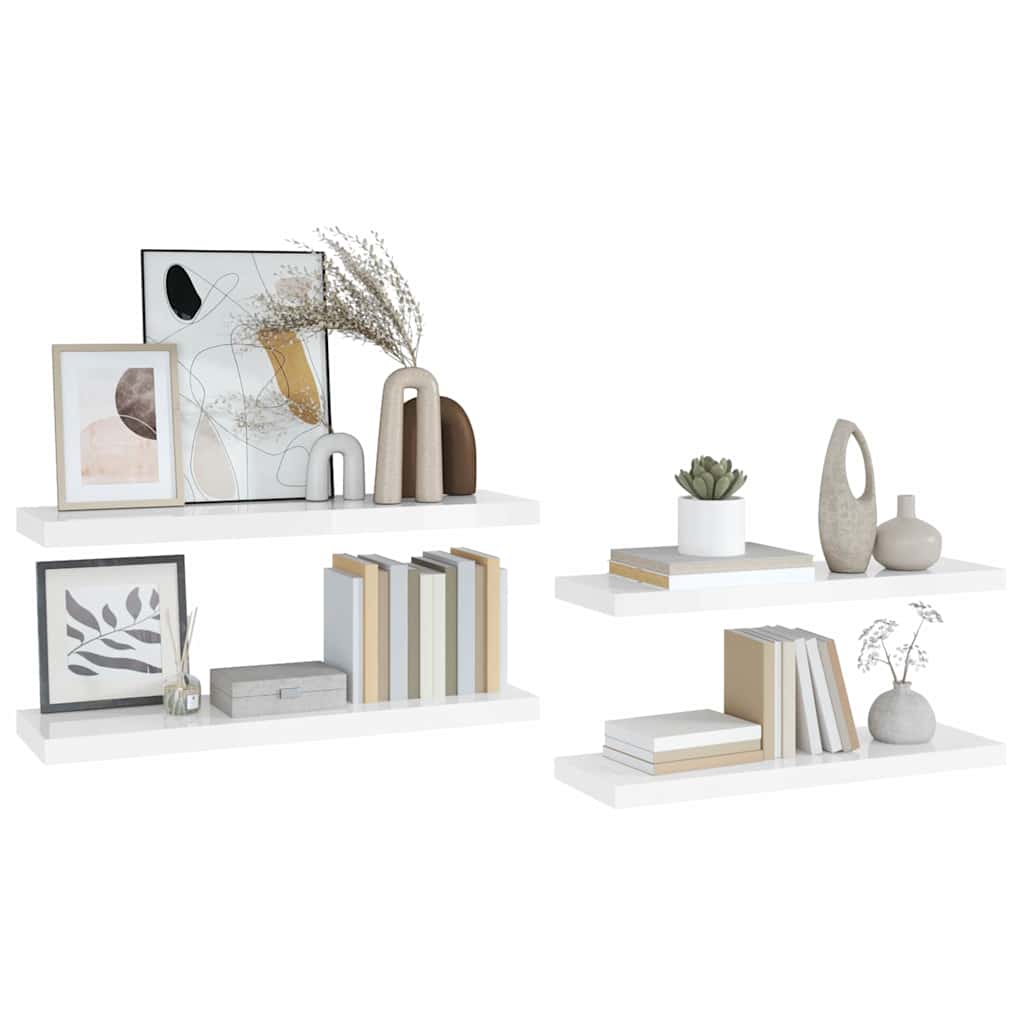 Schweberegale 4 Stk. Hochglanz-Weiß 80x23,5x3,8 cm MDF