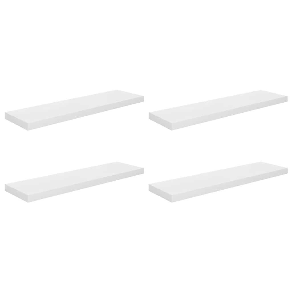 Schweberegale 4 Stk. Hochglanz-Weiß 90x23,5x3,8 cm MDF