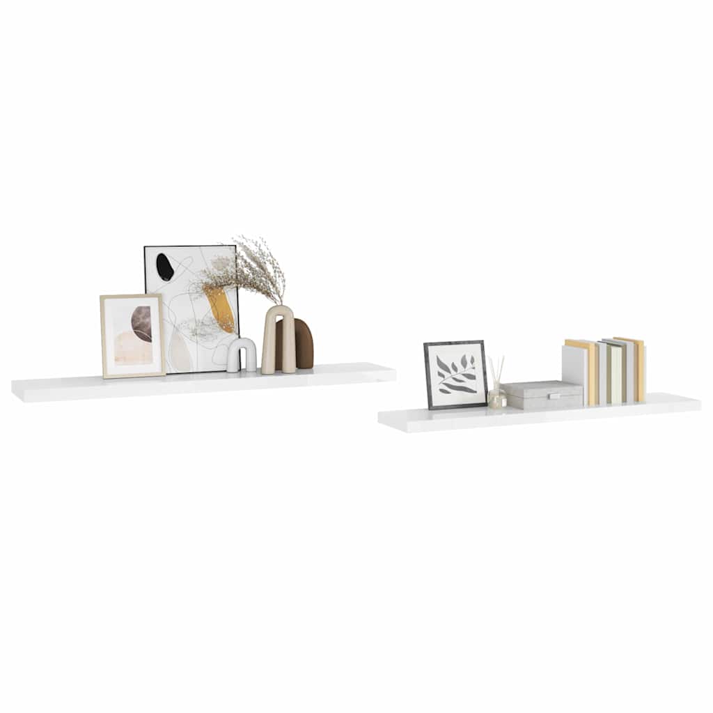 Schweberegale 2 Stk. Hochglanz-Weiß 120x23,5x3,8 cm MDF