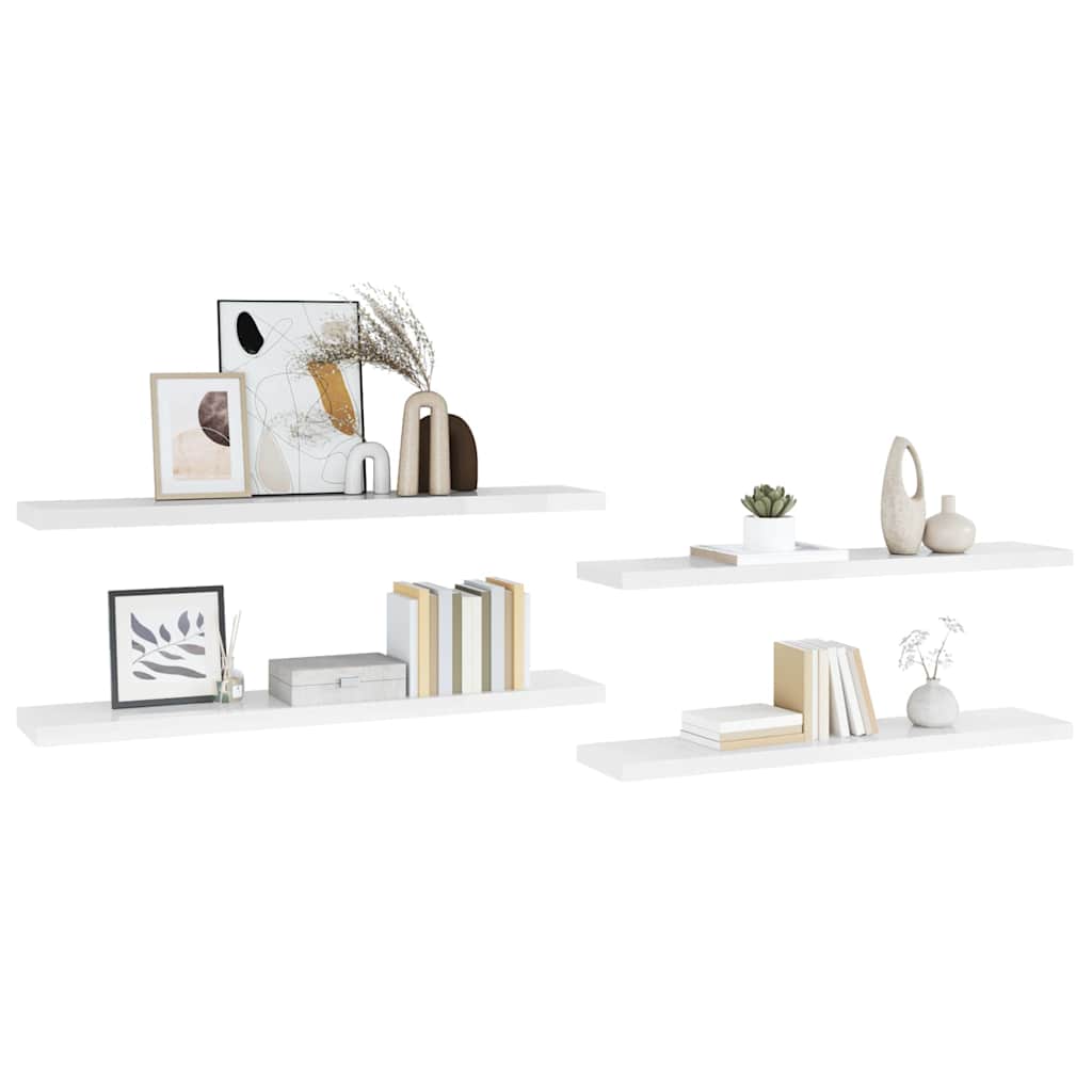 Schweberegale 4 Stk. Hochglanz-Weiß 120x23,5x3,8 cm MDF