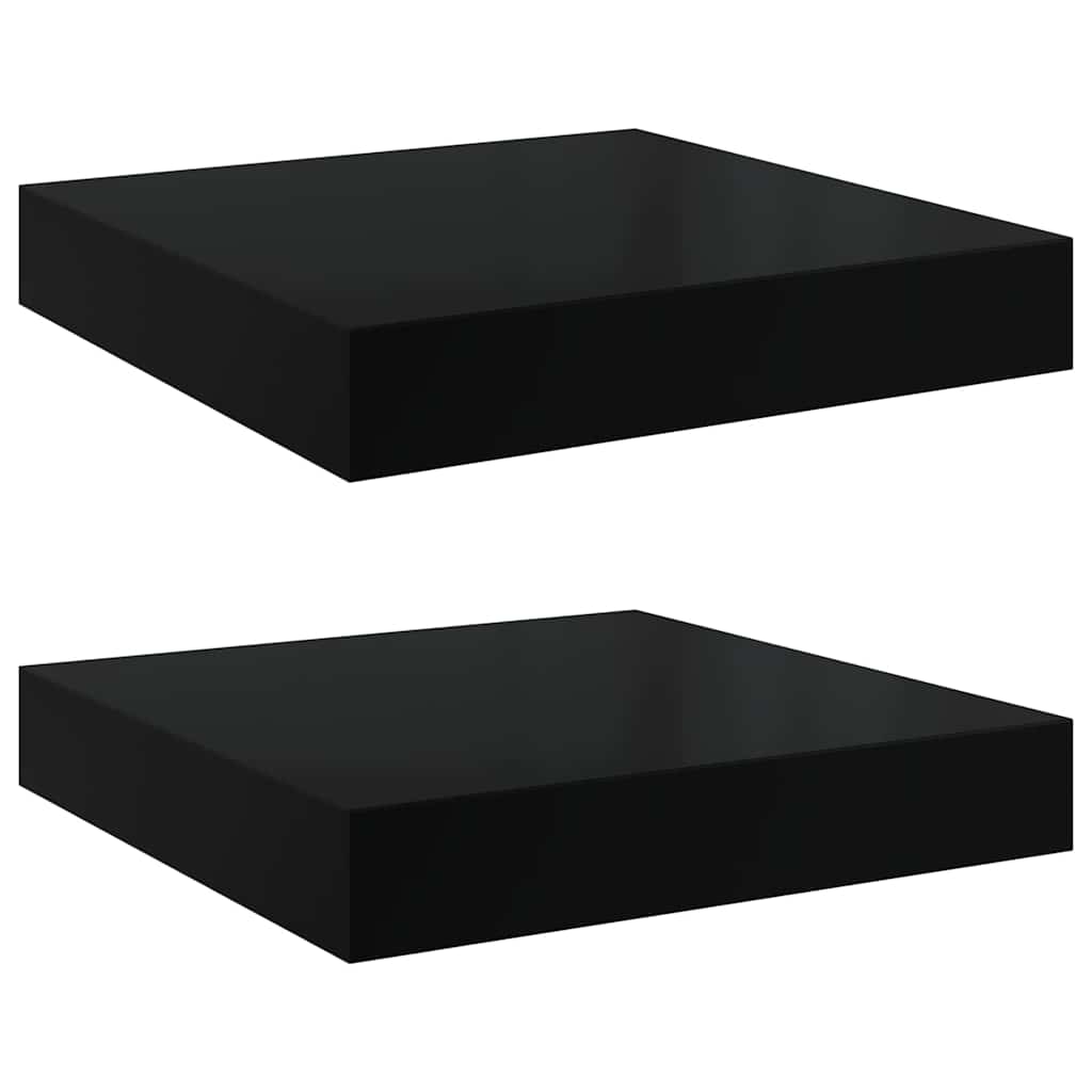 Schweberegale 2 Stk. Hochglanz-Schwarz 23x23,5x3,8 cm MDF
