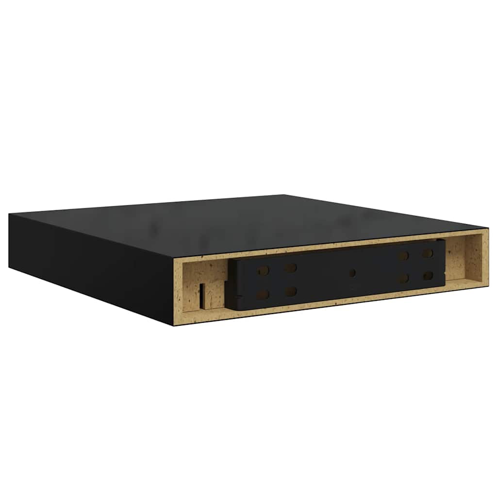 Schweberegale 2 Stk. Hochglanz-Schwarz 23x23,5x3,8 cm MDF