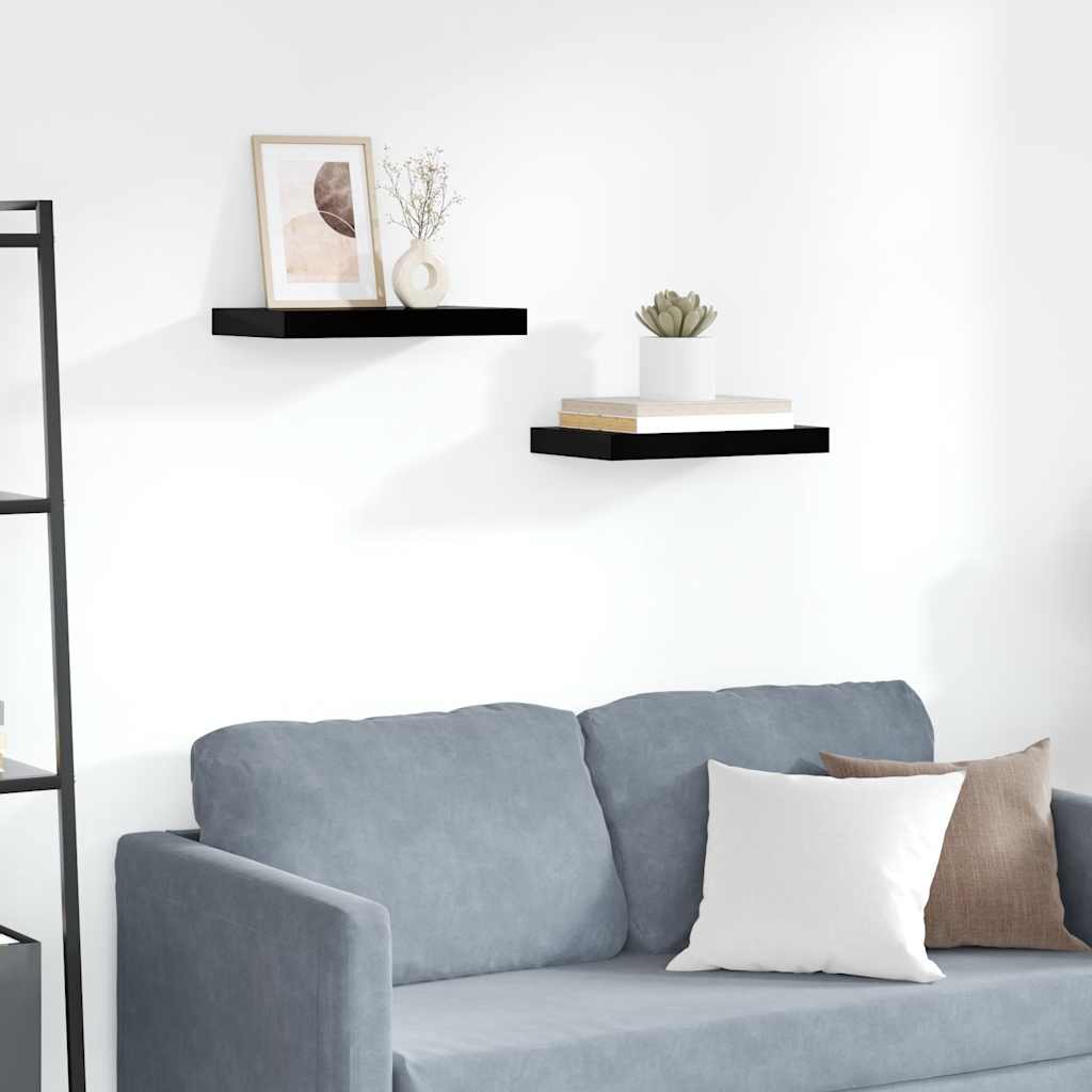 Schweberegale 2 Stk. Hochglanz-Schwarz 40x23x3,8 cm MDF