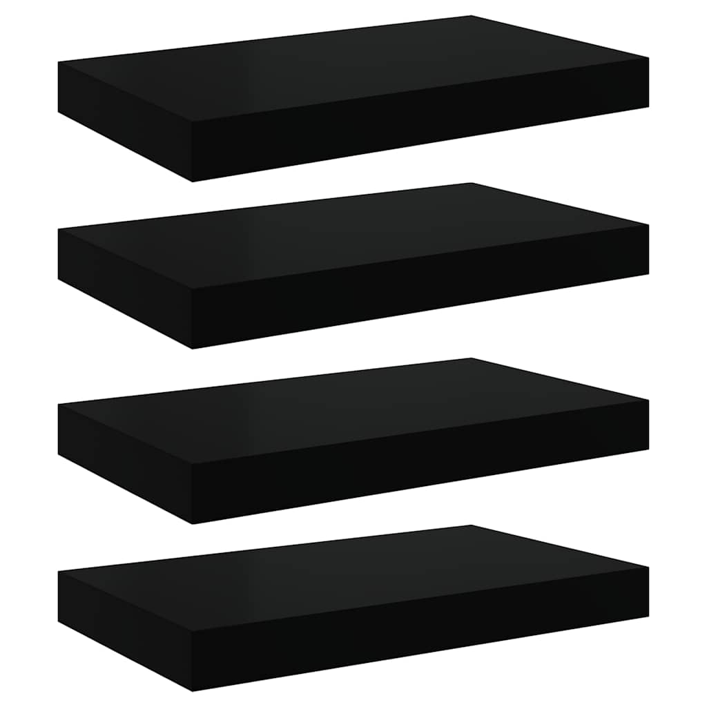 Schweberegale 4 Stk. Hochglanz-Schwarz 40x23x3,8 cm MDF