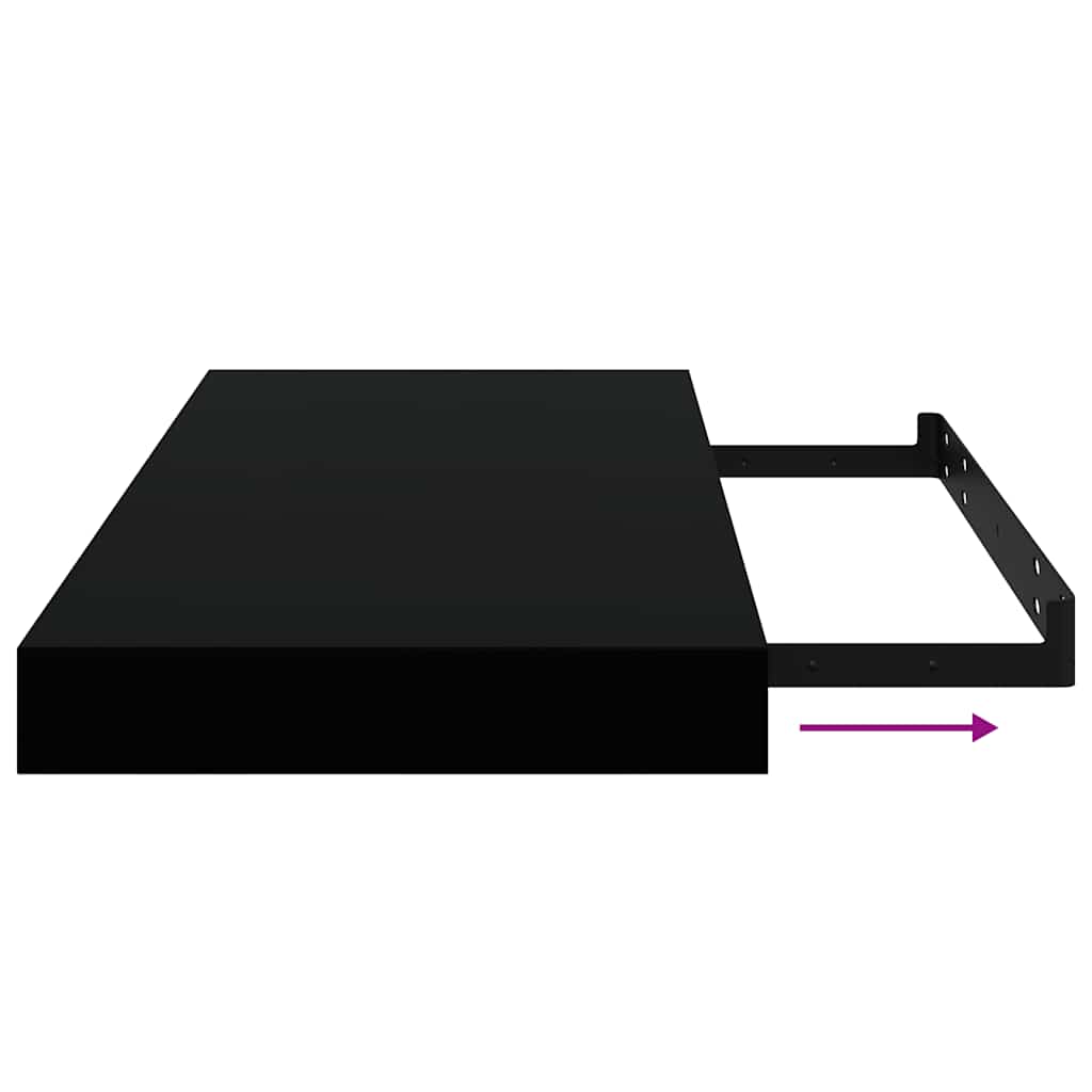 Schweberegale 2 Stk. Hochglanz-Schwarz 50x23x3,8 cm MDF