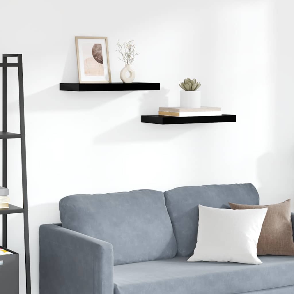 Schweberegale 2 Stk. Hochglanz-Schwarz 50x23x3,8 cm MDF
