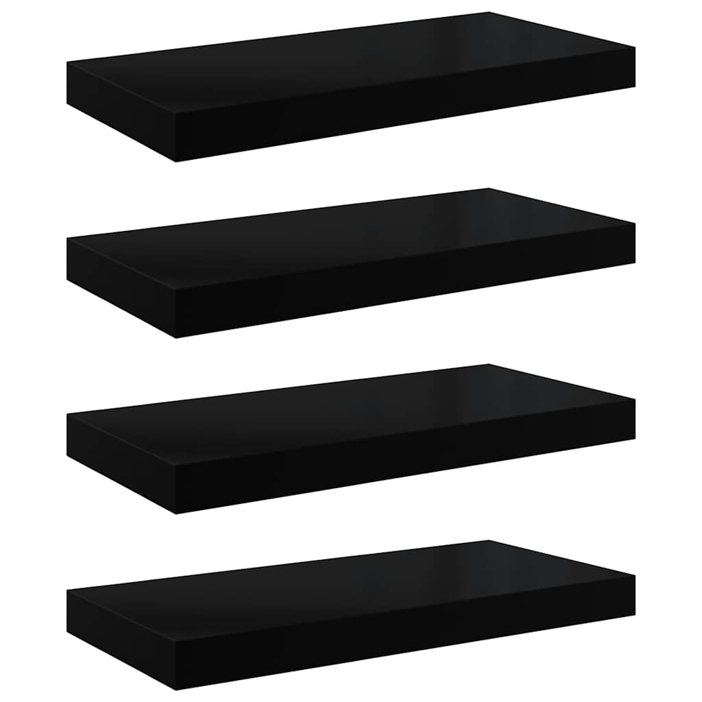 Schweberegale 4 Stk. Hochglanz-Schwarz 50x23x3,8 cm MDF