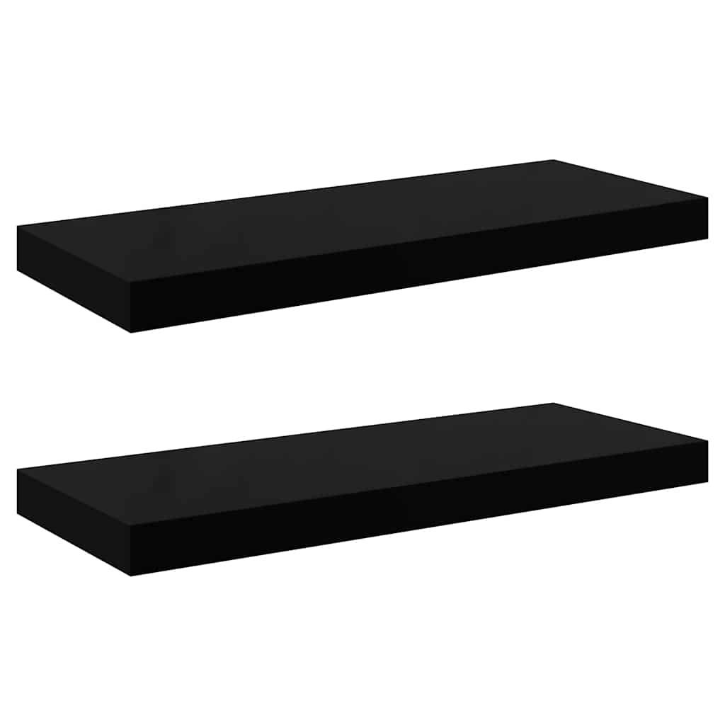 Schweberegale 2 Stk. Hochglanz-Schwarz 60x23,5x3,8 cm MDF