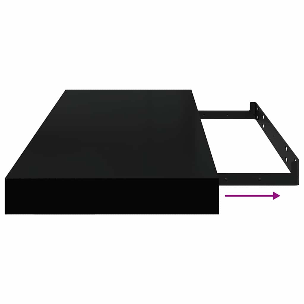 Schweberegale 2 Stk. Hochglanz-Schwarz 60x23,5x3,8 cm MDF