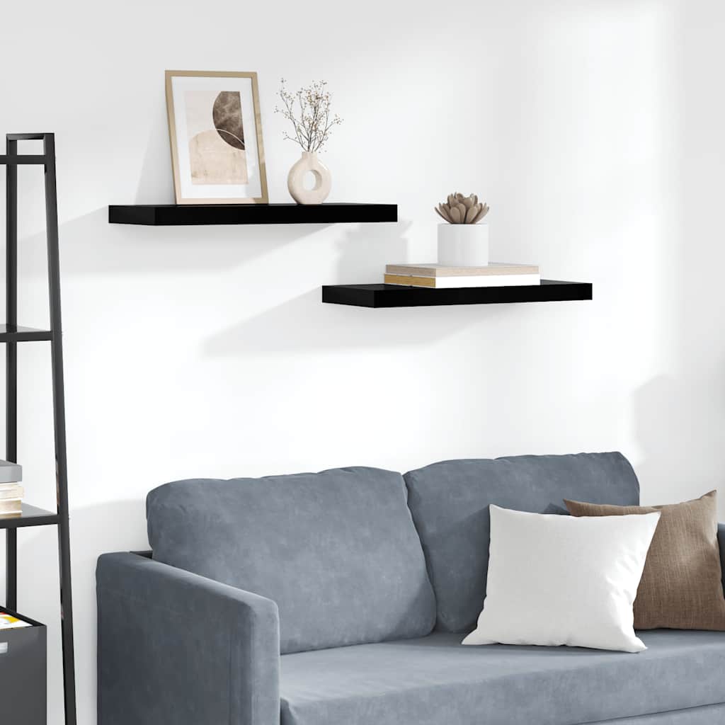 Schweberegale 2 Stk. Hochglanz-Schwarz 60x23,5x3,8 cm MDF