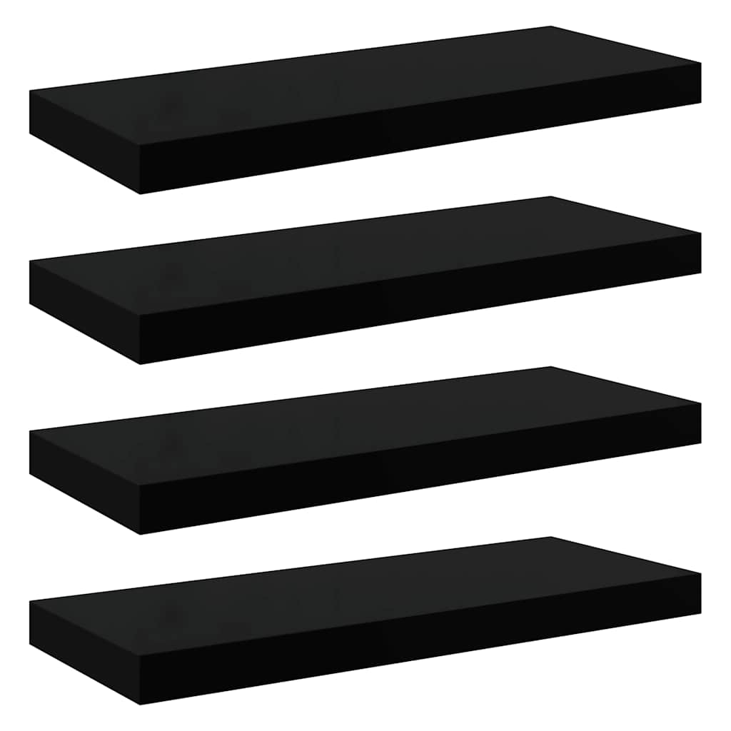 Schweberegale 4 Stk. Hochglanz-Schwarz 60x23,5x3,8 cm MDF