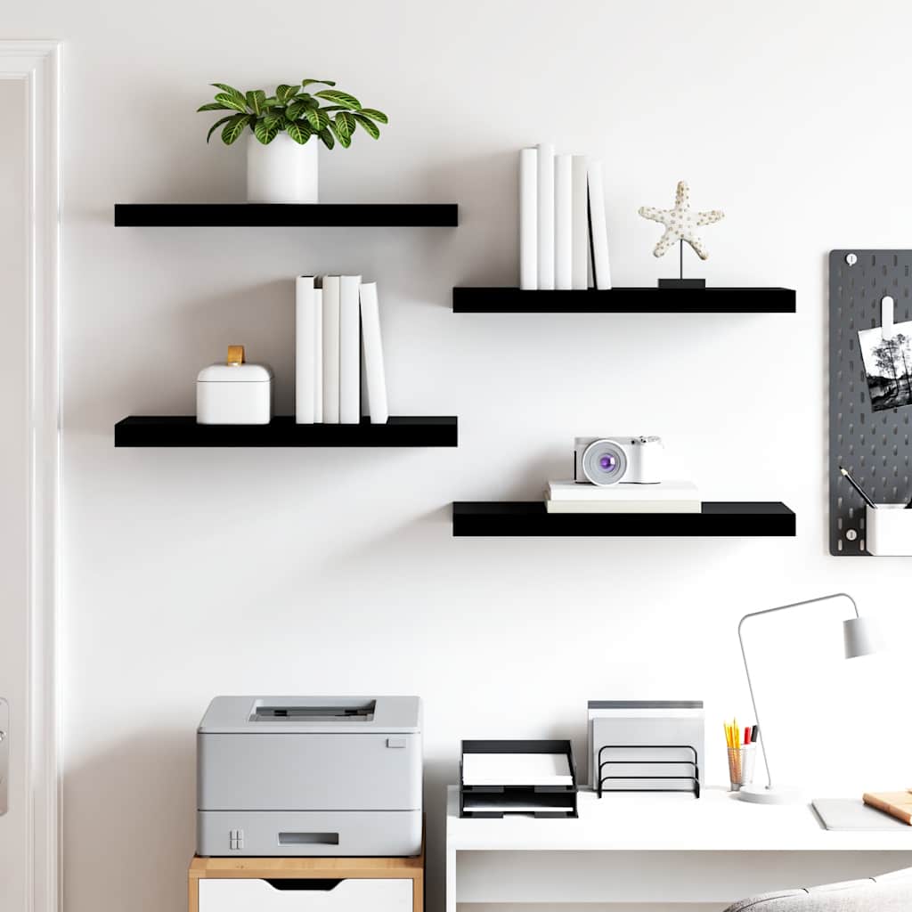 Schweberegale 4 Stk. Hochglanz-Schwarz 60x23,5x3,8 cm MDF