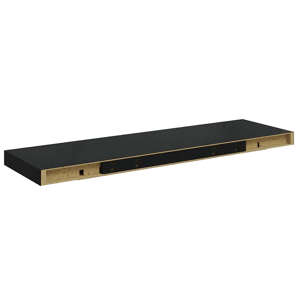 Schweberegale 2 Stk. Hochglanz-Schwarz 80x23,5x3,8 cm MDF