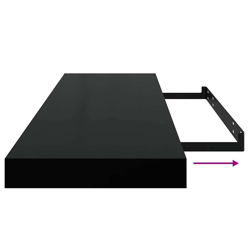 Schweberegale 2 Stk. Hochglanz-Schwarz 80x23,5x3,8 cm MDF