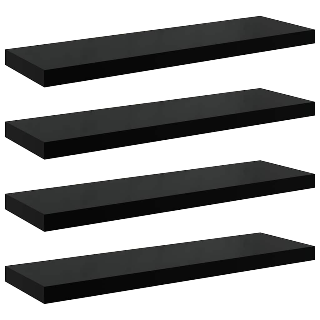 Schweberegale 4 Stk. Hochglanz-Schwarz 80x23,5x3,8 cm MDF