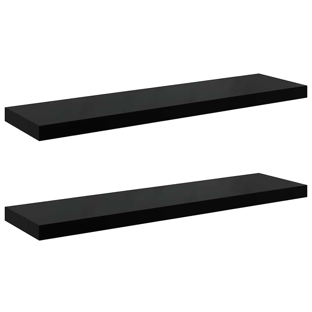 Schweberegale 2 Stk. Hochglanz-Schwarz 90x23,5x3,8 cm MDF