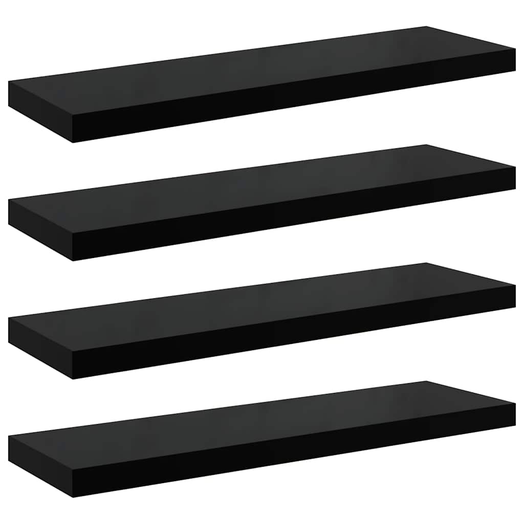 Wandregale Schwebend 4 Stk. Hochglanz-Schwarz 90x23,5x3,8cm MDF