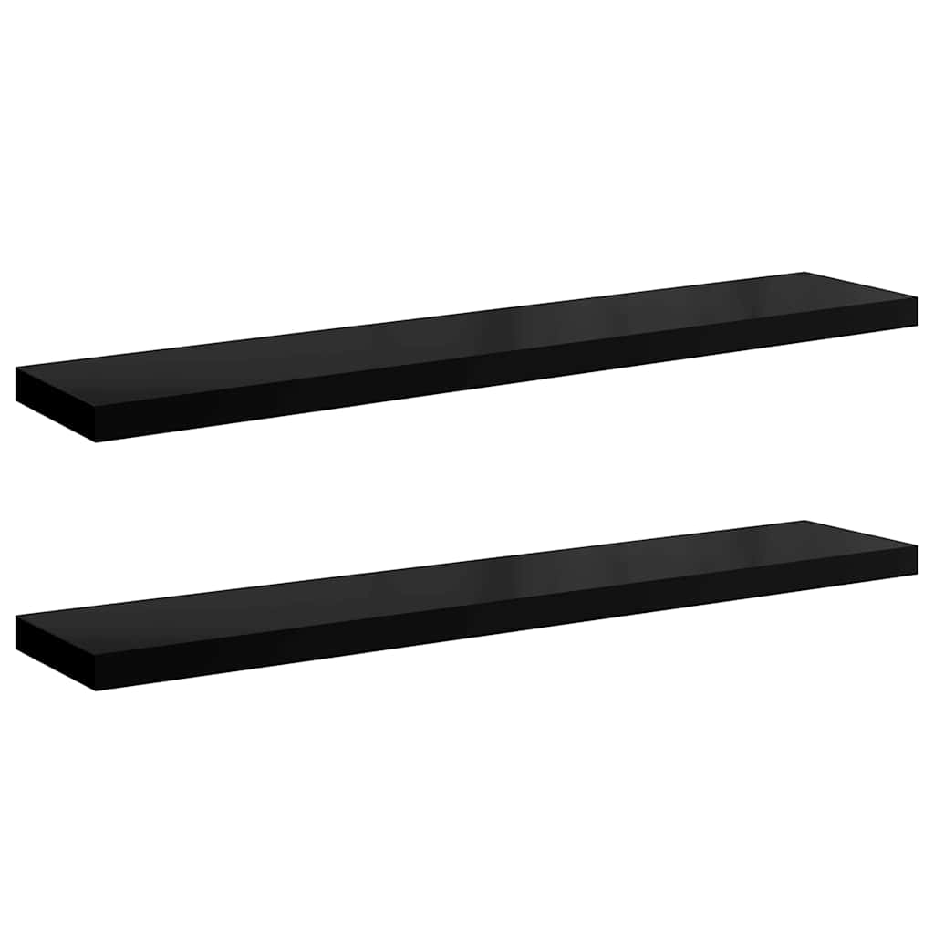 Schweberegale 2 Stk. Hochglanz-Schwarz 120x23,5x3,8 cm MDF