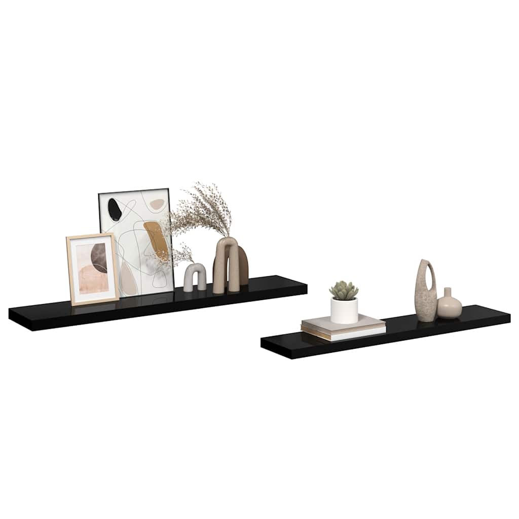 Schweberegale 2 Stk. Hochglanz-Schwarz 120x23,5x3,8 cm MDF