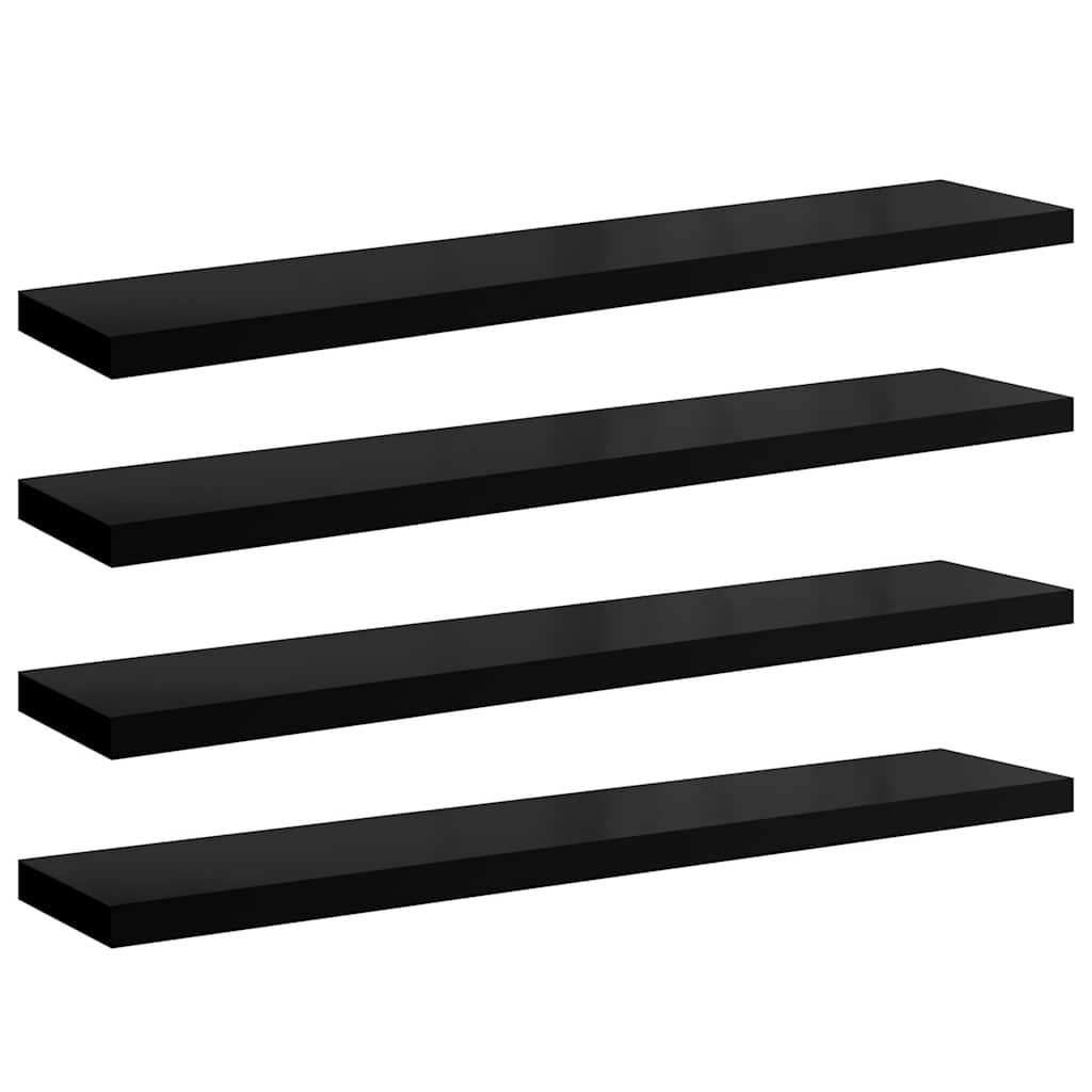 Schweberegale 4 Stk. Hochglanz-Schwarz 120x23,5x3,8 cm MDF