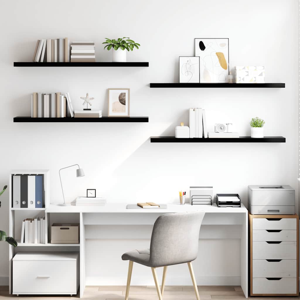 Schweberegale 4 Stk. Hochglanz-Schwarz 120x23,5x3,8 cm MDF