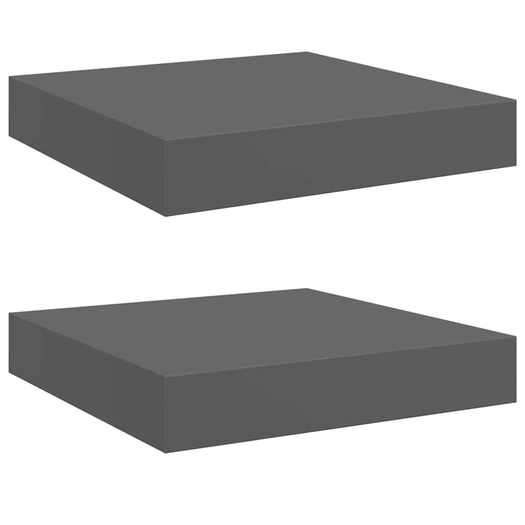Schweberegale 2 Stk. Hochglanz-Grau 23x23,5x3,8 cm MDF