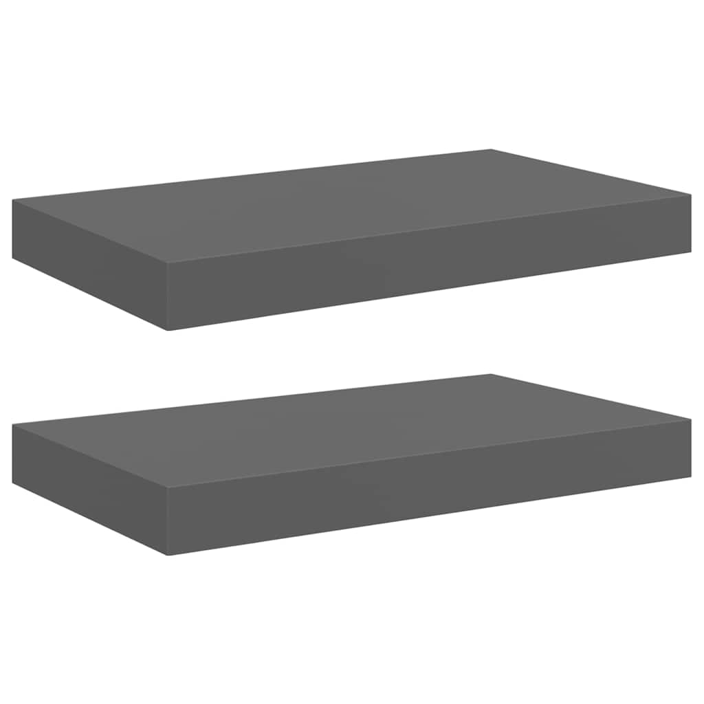 Schweberegale 2 Stk. Hochglanz-Grau 40x23x3,8 cm MDF