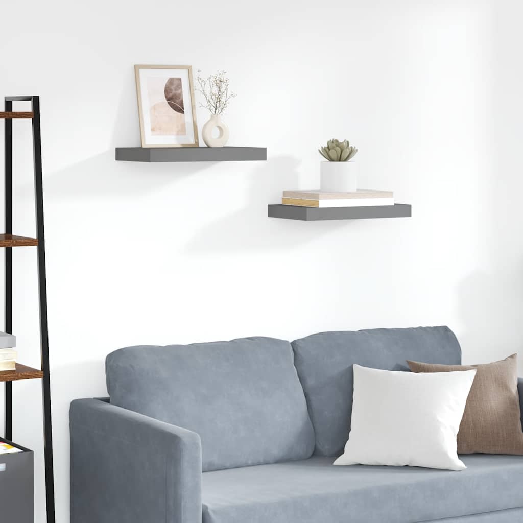 Schweberegale 2 Stk. Hochglanz-Grau 40x23x3,8 cm MDF