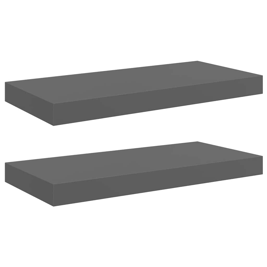 Schweberegale 2 Stk. Hochglanz-Grau 50x23x3,8 cm MDF