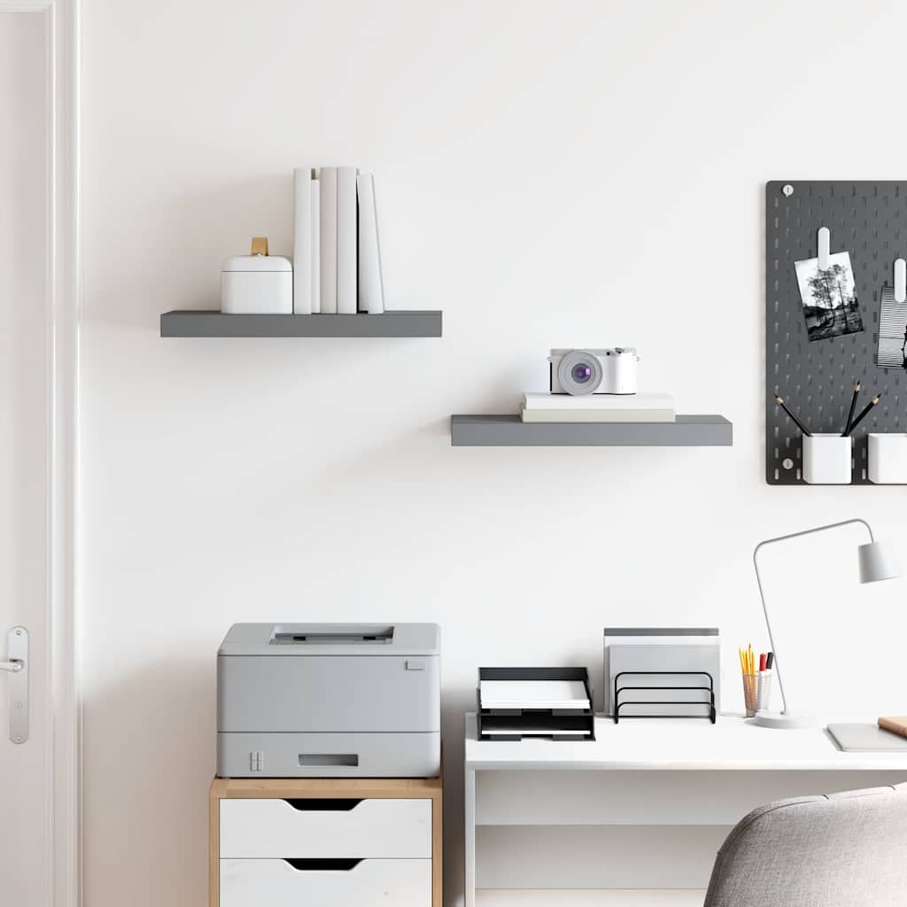 Schweberegale 2 Stk. Hochglanz-Grau 50x23x3,8 cm MDF