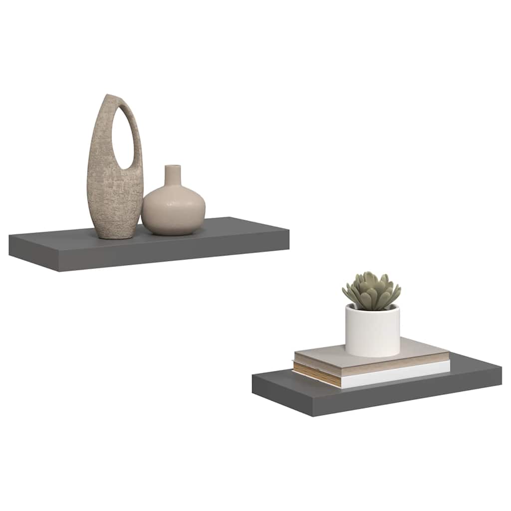 Schweberegale 2 Stk. Hochglanz-Grau 50x23x3,8 cm MDF