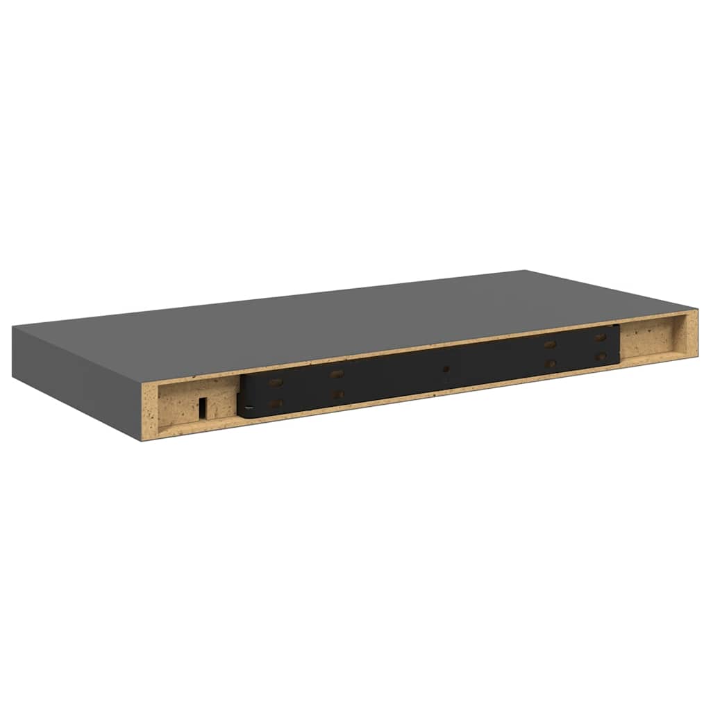 Schweberegale 2 Stk. Hochglanz-Grau 50x23x3,8 cm MDF